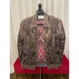Flashback Jacket MEDIUM Vintage Embroidered Crochet Blazer Beaded Brown Western